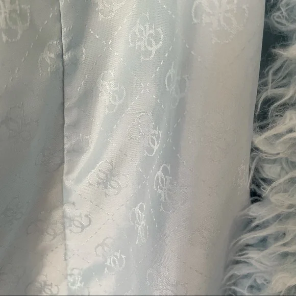 Guess Blue Fuzzy Faux Fur Jacket Ice Blue - Picture 3 of 9